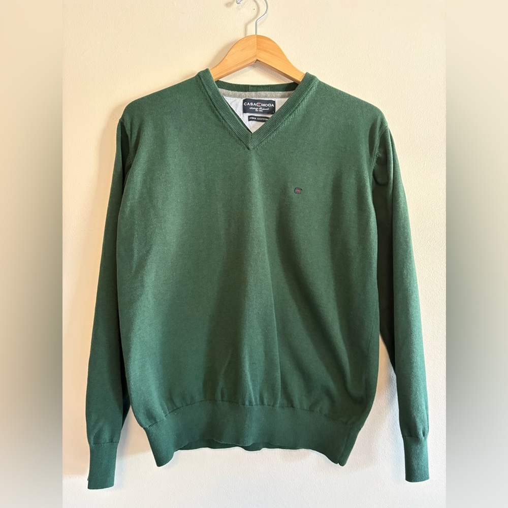 Casa Moda Men's Classic Green  V-neck Pullover Sweater Pima Cotton Size Large